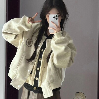 美式棒球服外套女早春2025新款早春季加厚小个子韩系短款夹克上衣
