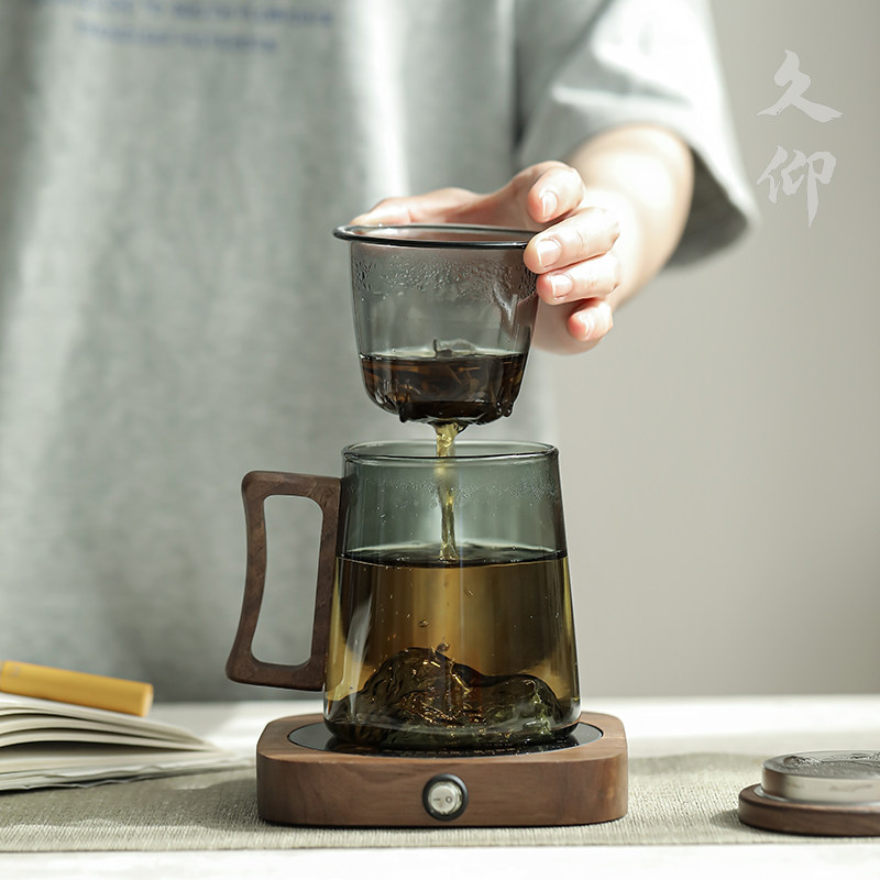 久仰玻璃茶杯茶水分离杯子男士高档办公室大容量带盖子过滤泡茶水