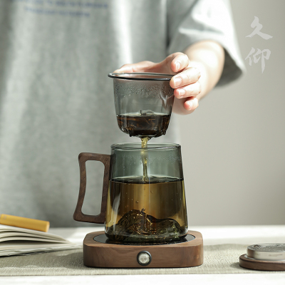 久仰玻璃茶杯茶水分离杯子男士高档办公室大容量带盖子过滤泡茶水