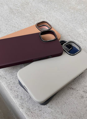 高级感纯色暗紫色适用于苹果15promax手机壳双色镜头钛灰色14pro保护套创意个性简约粉色iPhone13防摔pc硬壳