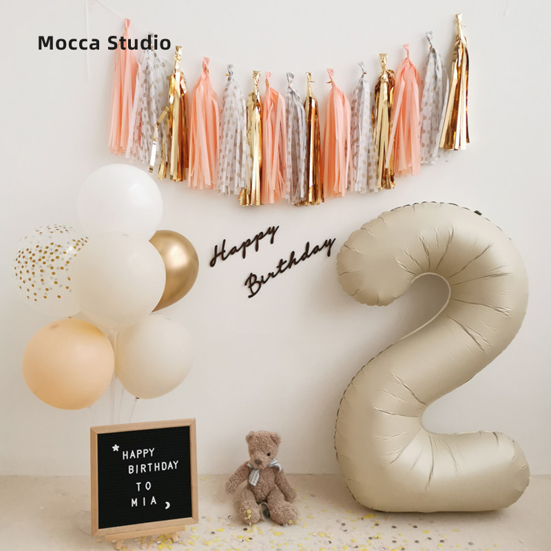 轻奢系列韩风生日装饰场景布置女孩周岁儿童派对香槟金流苏拉旗