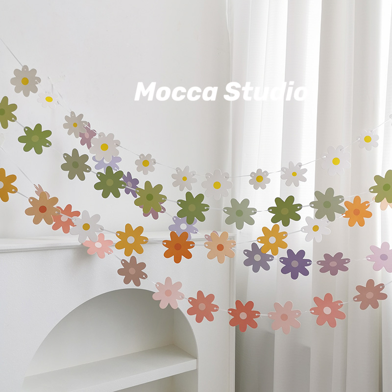 多色小雏菊拉旗儿童生日装饰拉花