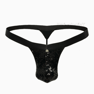 男士 纯黑夜店色设计师款 性感爆闪透气新款 低腰丁字内裤 舒适时尚