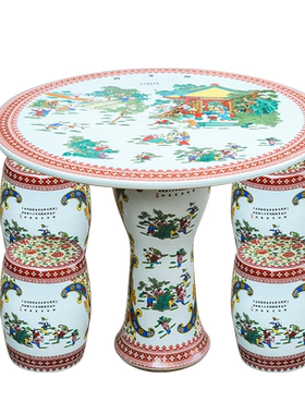 景德镇圆桌仿古风荷花鱼百子图