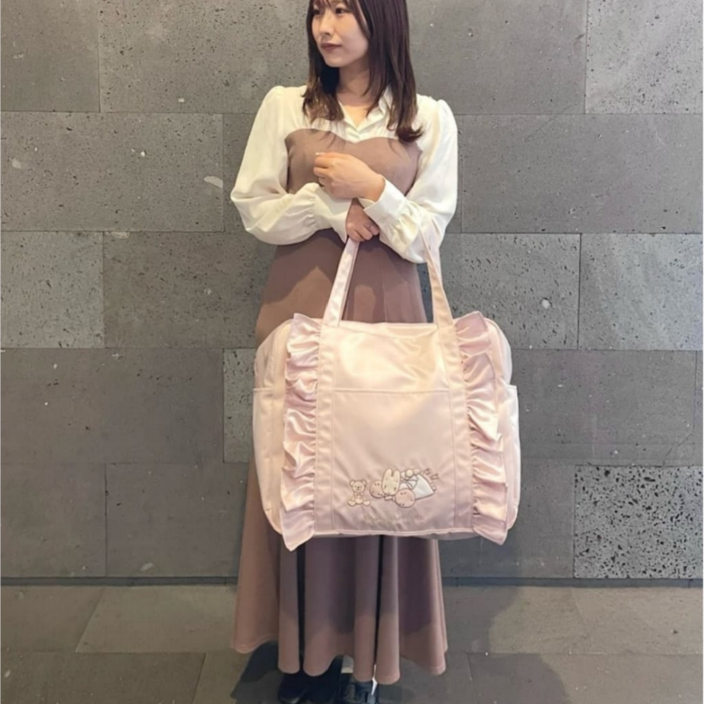 日系新款茉莉兔荷叶边旅行袋女包