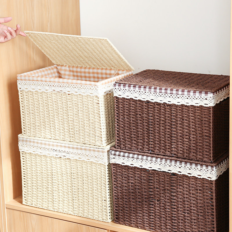 有盖编织收纳筐零食收纳箱玩具收纳盒卧室储物柜衣服收纳筐储物箱,收纳整理,收纳箱,淘宝优惠券,粉丝福利购,淘宝优惠卷