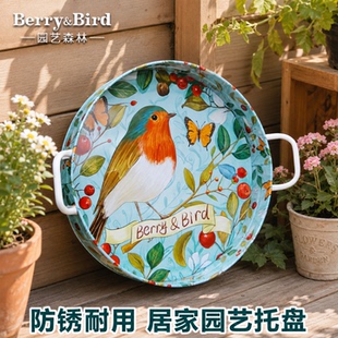 Berry&Bird园艺森林居家用收纳托盘客厅零食水果茶盘圆形金属大号