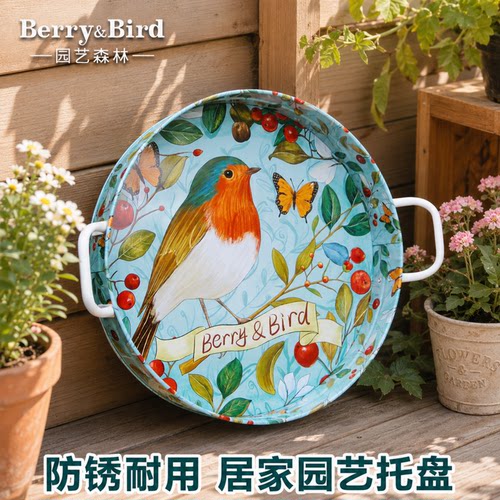 Berry&Bird园艺森林居家用收纳托盘客厅零食水果茶盘圆形金属大号