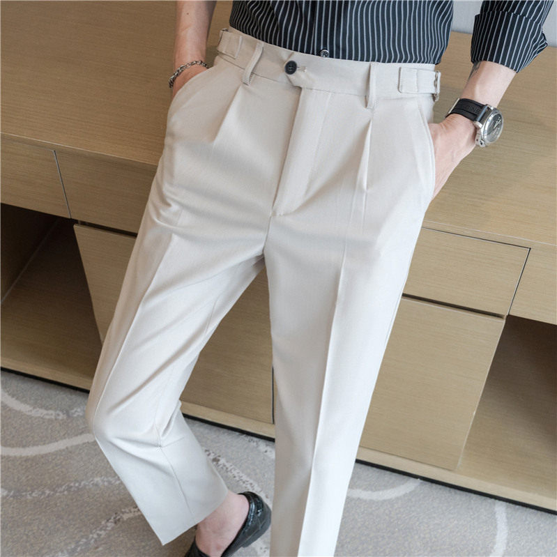 夏季薄款西裤男士感商务休闲长裤子免熨烫西装裤松紧腰0304k