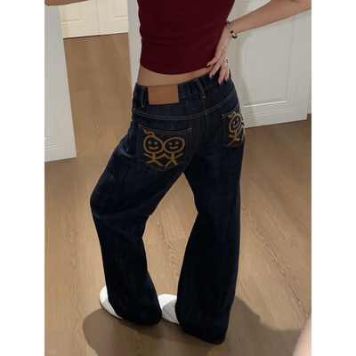 买手自留闭眼入26SS~百搭火柴人刺绣牛仔裤女宽松垂感拖地裤长裤