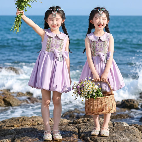 夏季女童无袖民族舞演出连衣裙