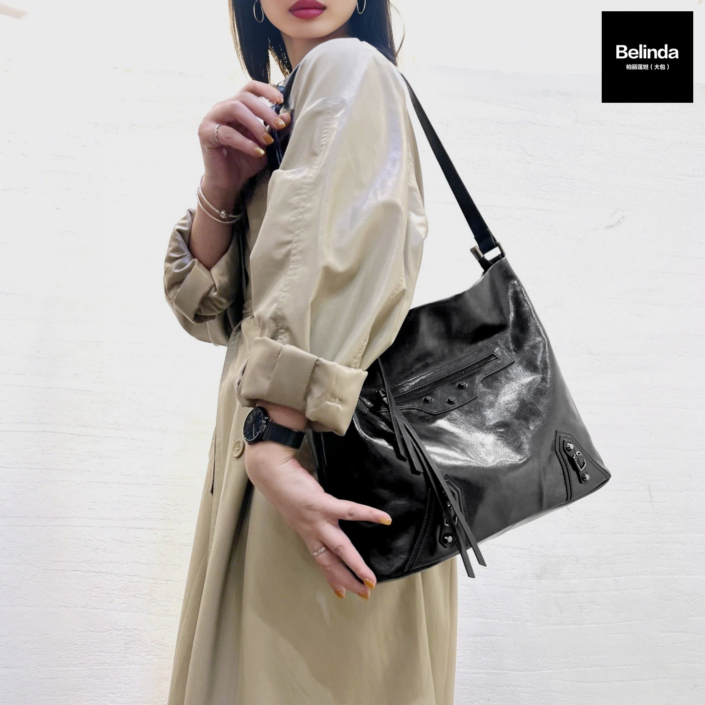 新款真皮植鞣牛皮铆钉大容量机车包托特包单肩斜挎复古休闲通勤女,箱包皮具/热销女包/男包,托特包,淘宝优惠券,粉丝福利购,淘宝优惠卷