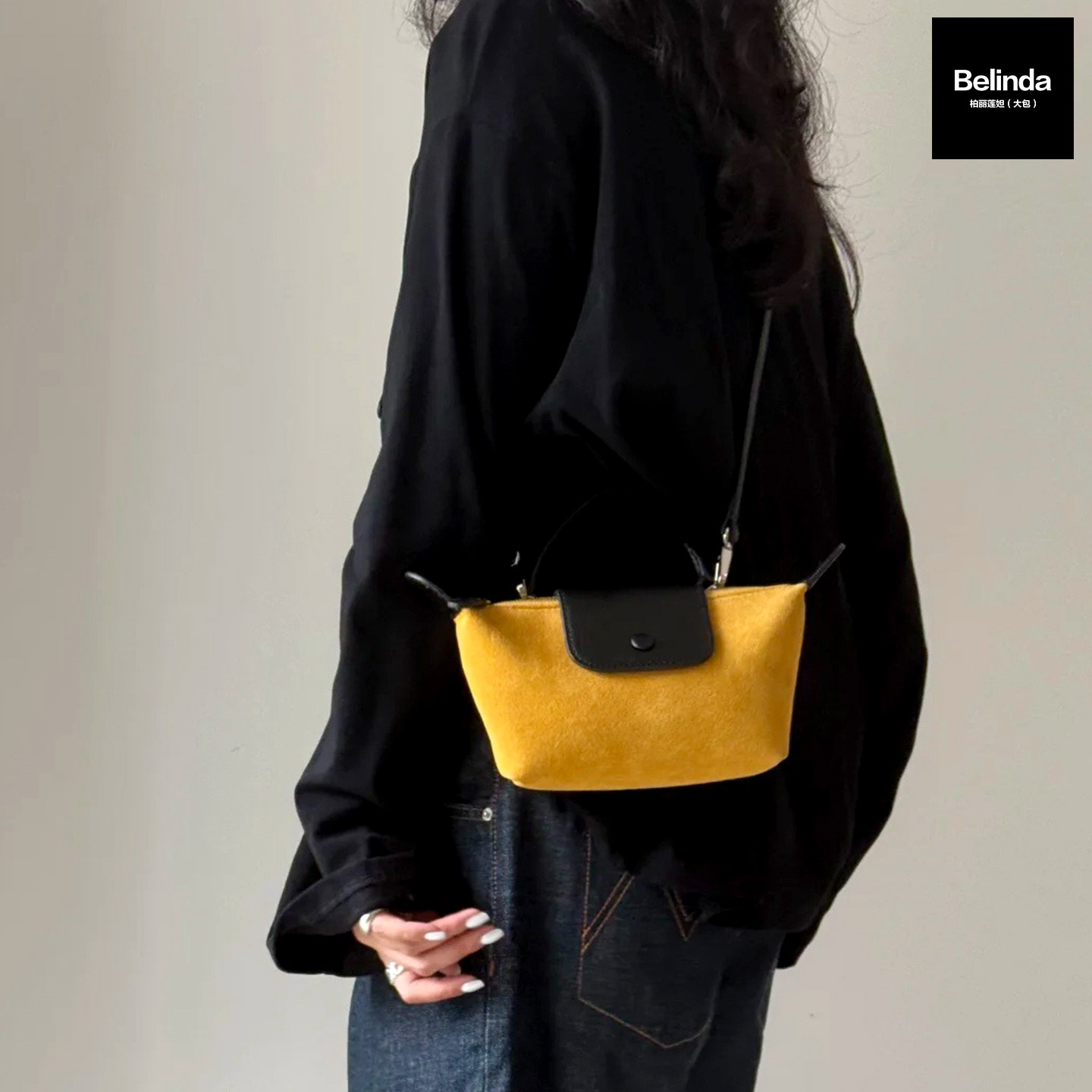 新款真皮麂皮简约迷你大容量手机包饺子包手提单肩斜挎复古休闲女