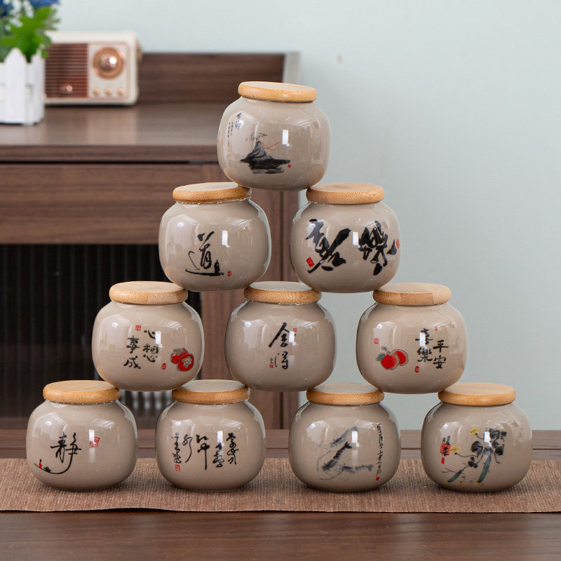 便携粗陶茶叶罐密封罐家用陶瓷高档便携小号创意防潮迷你储物罐