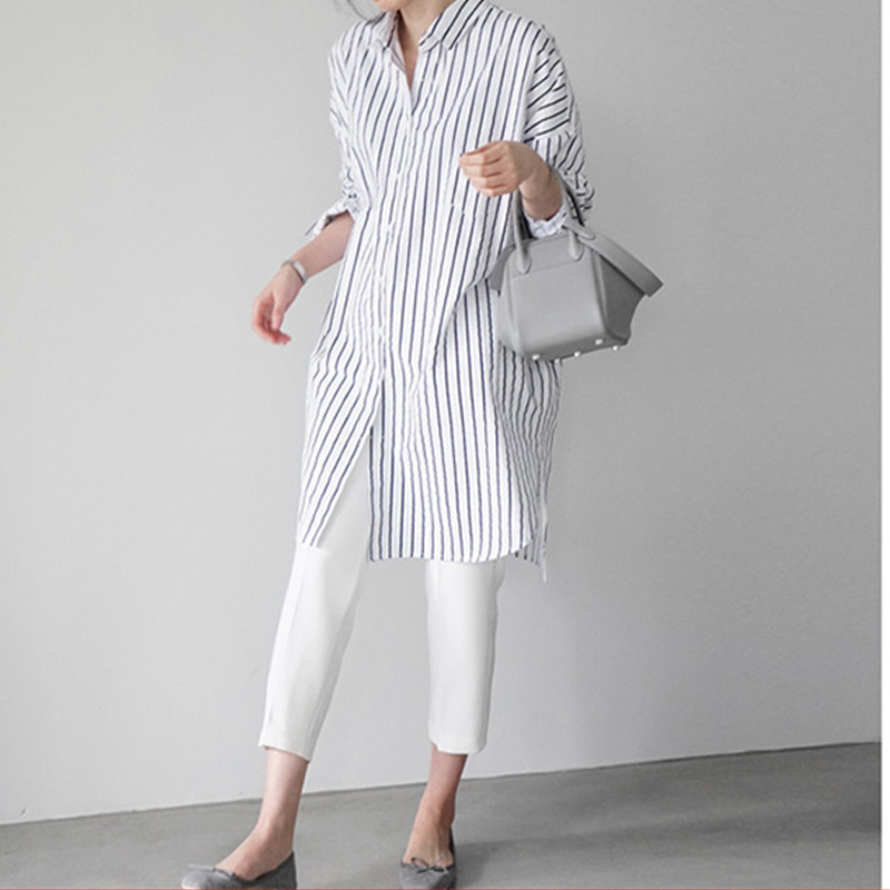 WHITE SHIRT WOMENS SPRING AND AUTUMN KOREAN STYLE LOOSE BF STYLE LARGE VERSION COTTON TOP MID-LENGTH LARGE SIZE LONG-SLEEVED CASUAL SHIRT