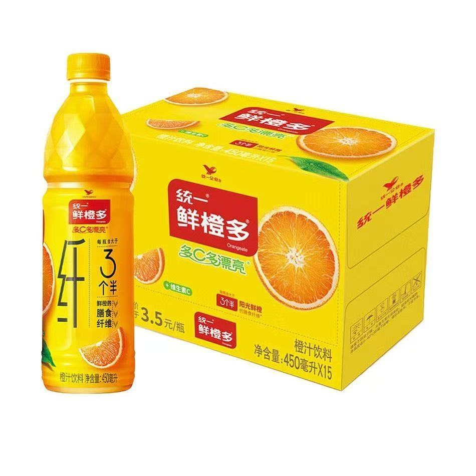 统一450ml瓶整箱橙汁饮料常温