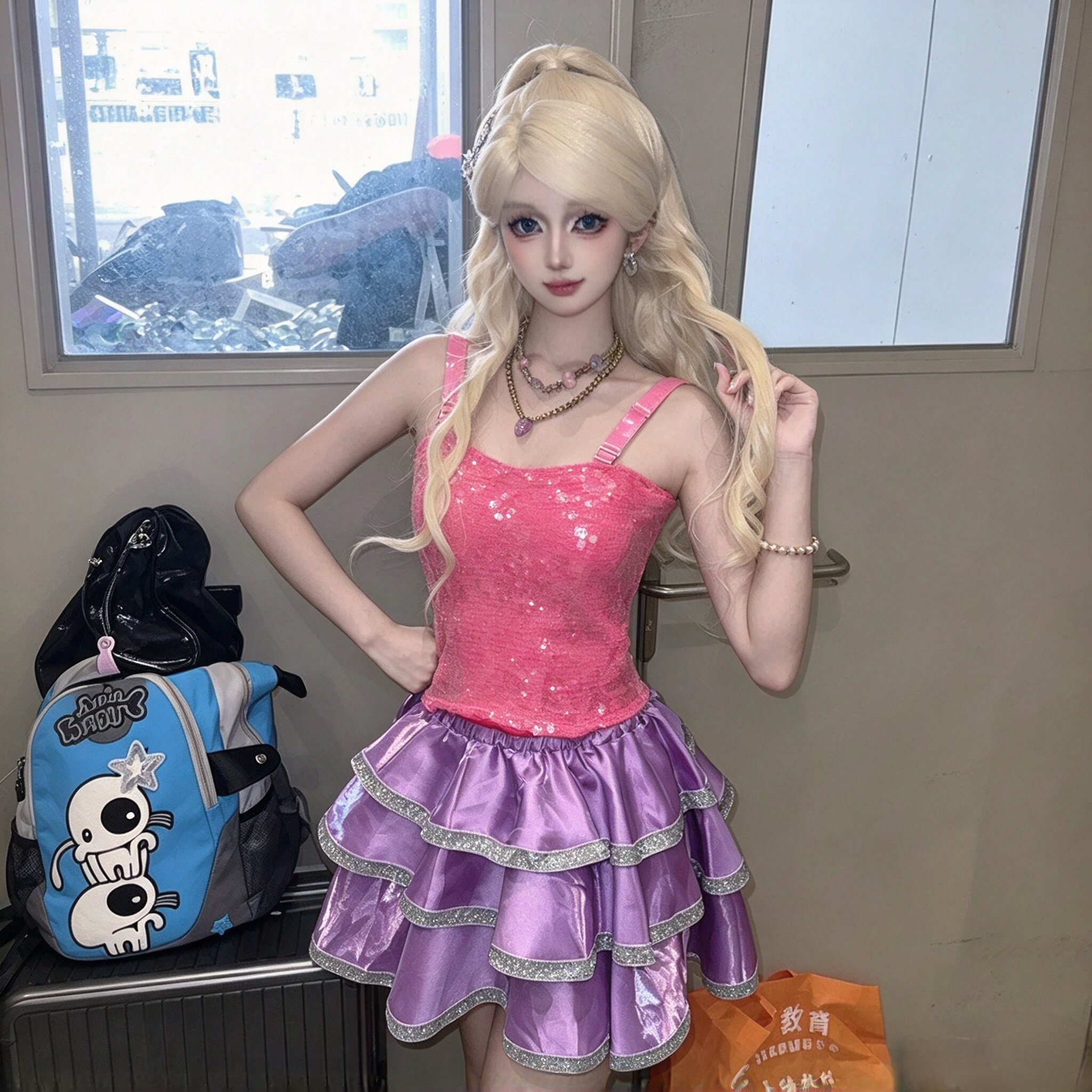 芭比之梦想豪宅cos服粉色芭比亮片裙cosplay万圣节表演动漫二次元