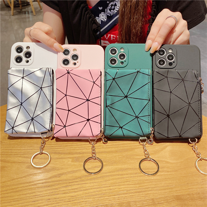 日韩简约线条钱包适用镜头手机壳