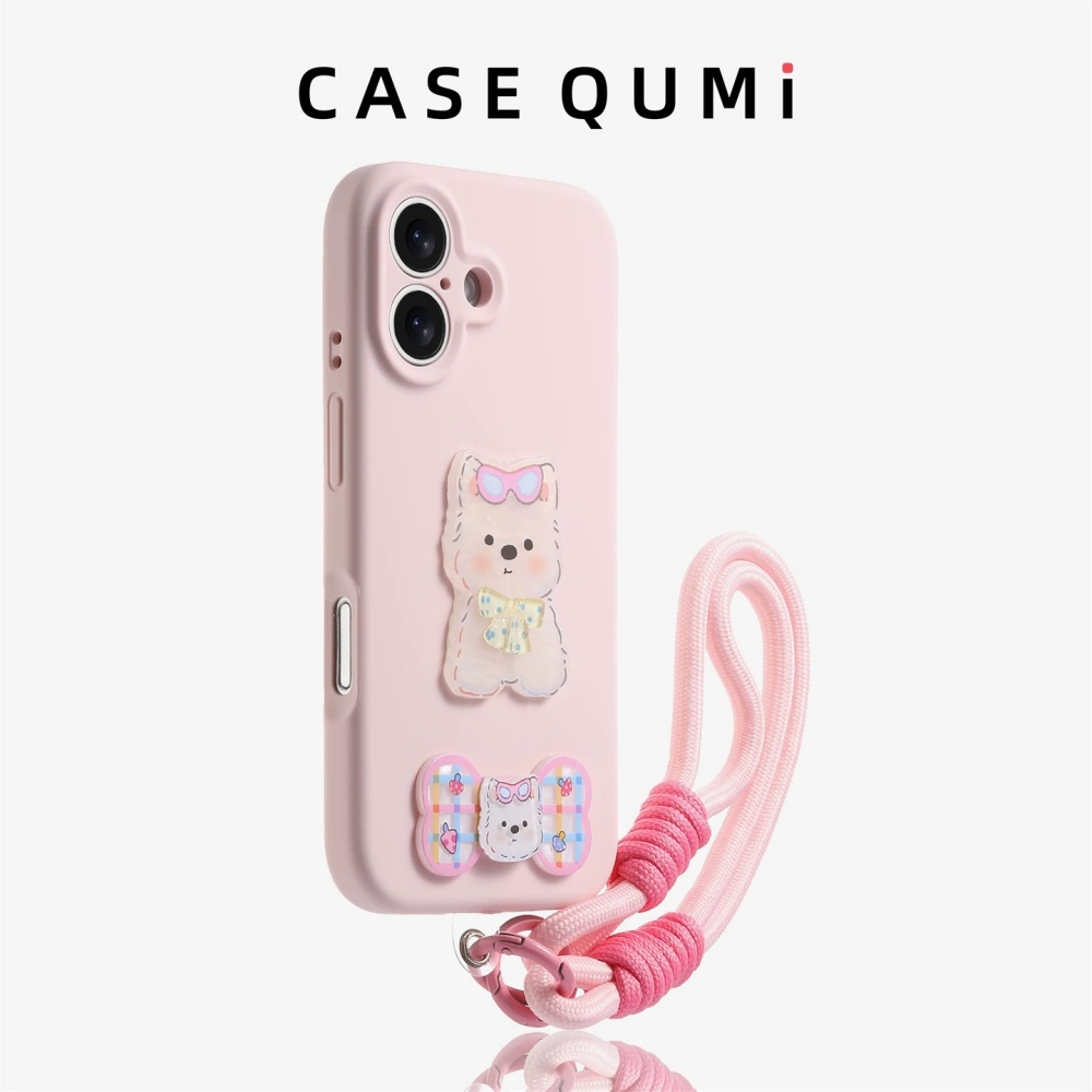 糖果色蝴蝶结小狗手绳手机壳