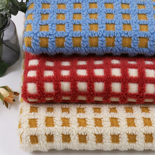 反吹风提花格子绒布 服装玩具抱枕用布 立体格子羊羔绒绒布