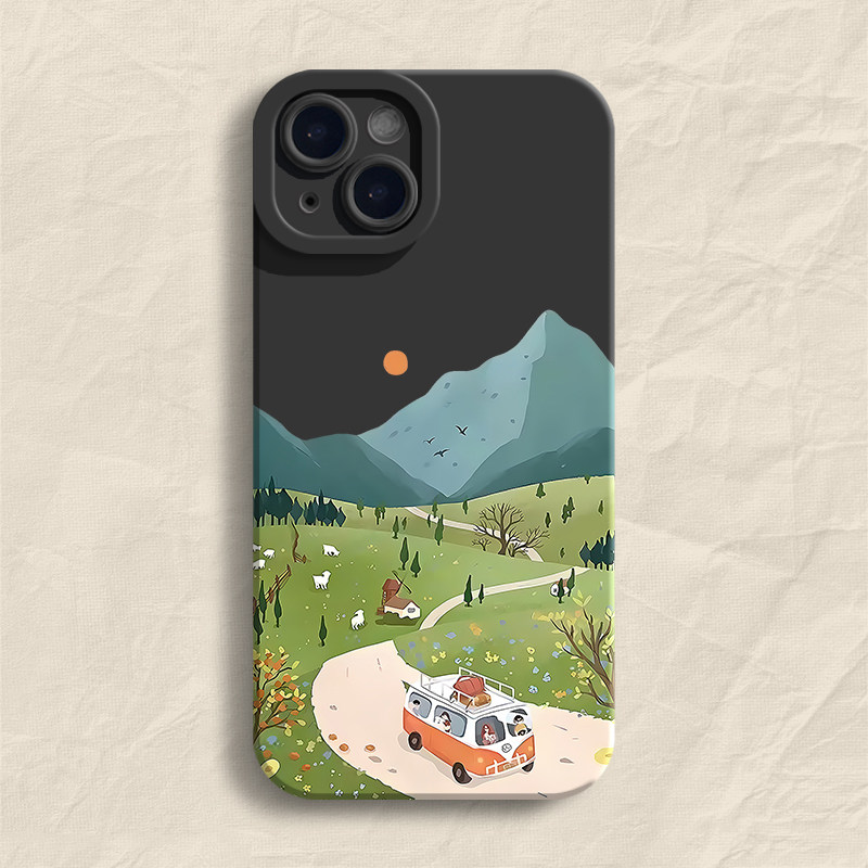 野外郊游~ins油画风iPhone14手机壳12苹果13promax红米note11Tpro荣耀80华为mate50适用vivos16新款oppo7plus