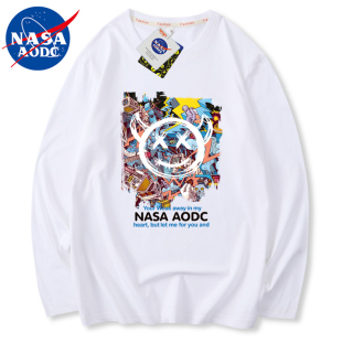 男纯棉厚实宽松纯色白色春秋卫衣圆领打底衫 NASADIEU重磅长袖 t恤