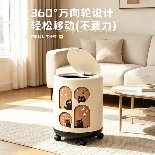客厅垃圾桶家用中古风带轮可移动