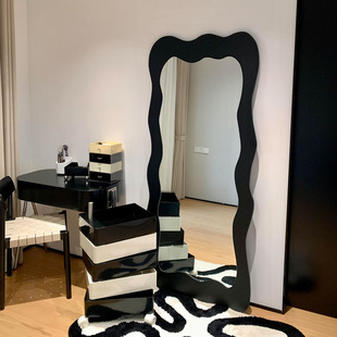 高级感波浪型创意落地全身镜法式 衣帽间穿衣镜网红简约入户壁挂镜