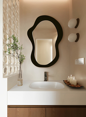 创意设计不规则化妆镜led黑色艺术高颜值浴室镜民宿酒店装饰镜子