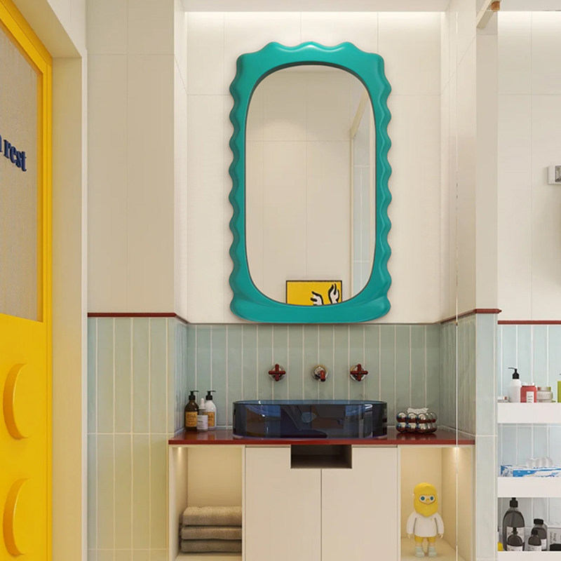 ins风波浪造成化妆镜家用客厅玄关壁挂镜子卫生间智能LED灯浴室镜