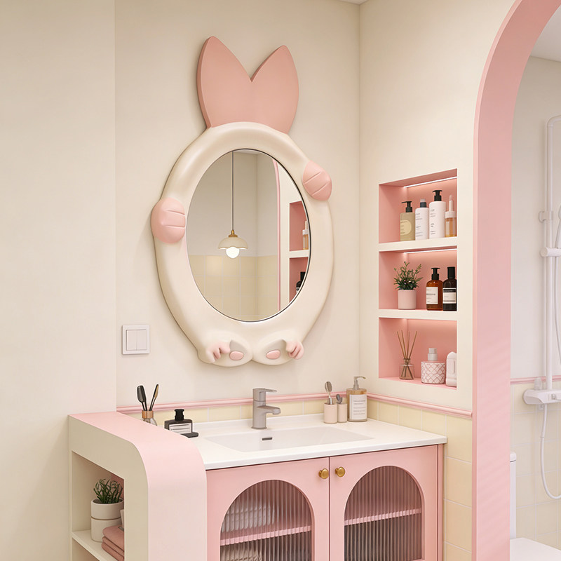 可爱兔造型浴室镜北欧不规则卧室智能化妆镜创意艺术装饰镜定制镜