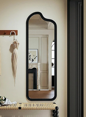 现代创意不规则壁挂穿衣镜黑色边框智能led浴室镜北欧落地全身镜