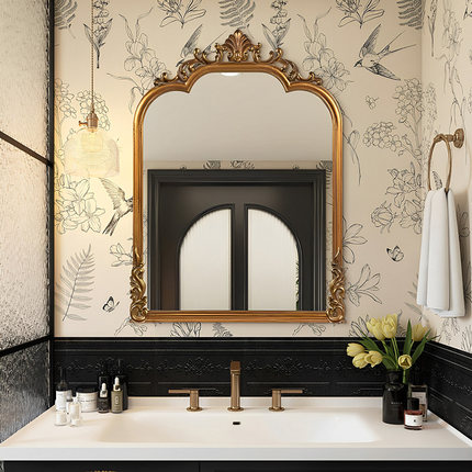 高级雕花化妆镜法式异形壁挂led卫浴镜奢华客厅玄关壁炉装饰镜子
