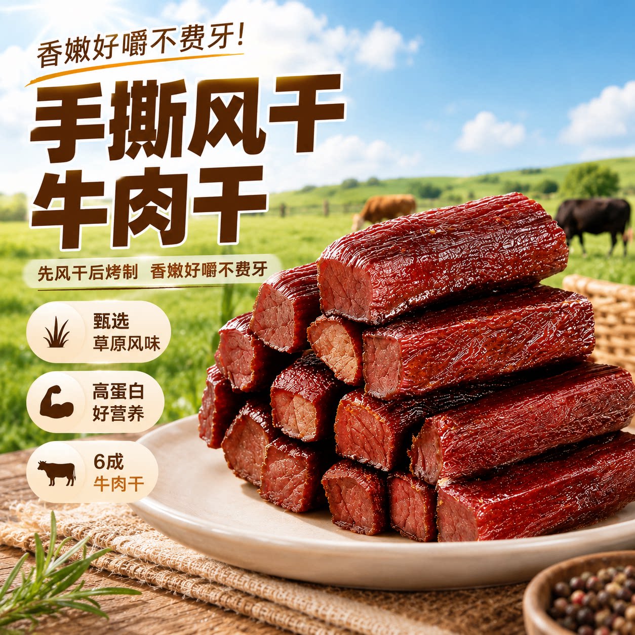 内蒙古轻风干手撕牛肉干特产零食休闲健身高蛋白轻营脂养2斤装