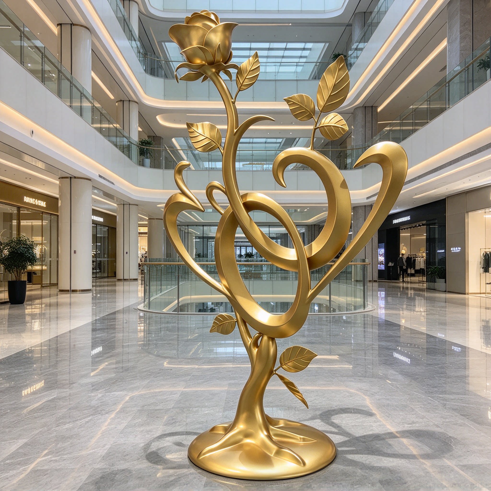 不锈钢金色玫瑰心形抽象花朵艺术摆件 婚庆售楼处美陈景观雕塑