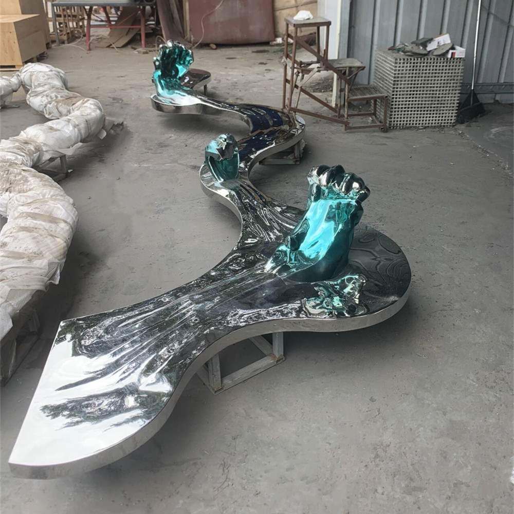 不锈钢镜面流水雕塑 发光荷花荷叶景观摆件水景园林异形飘带定制