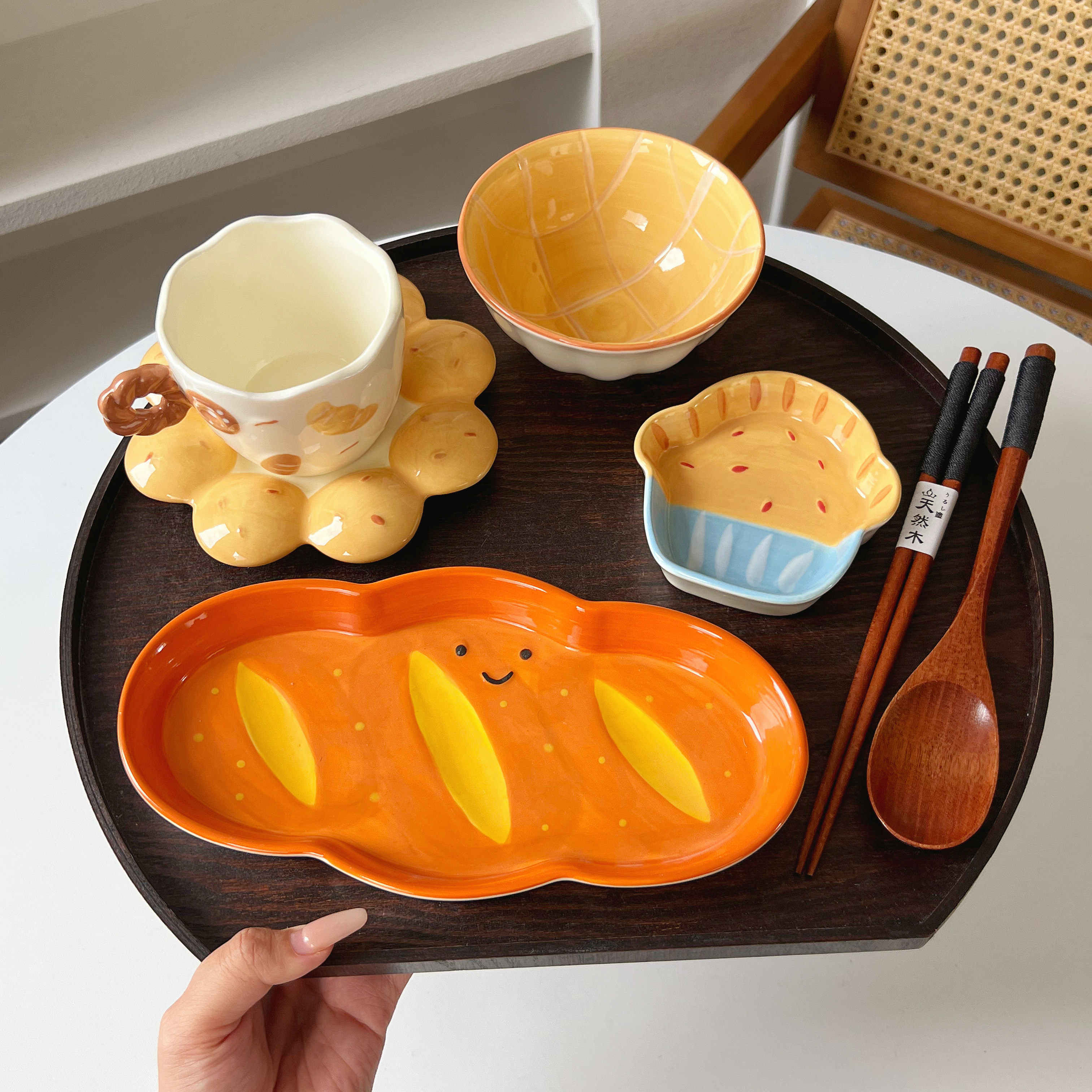 菠萝面包釉下彩一人食餐具套装