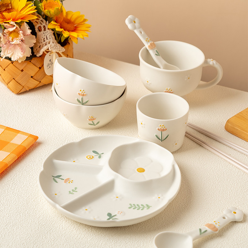 211减肥餐盘分格圆形三格陶瓷盘子早餐大人儿童分餐盘减肥高颜值