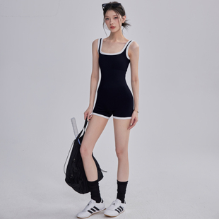 紧身瑜伽服女带胸垫健身连体衣专业普拉提显瘦无袖 夏 跑步运动套装