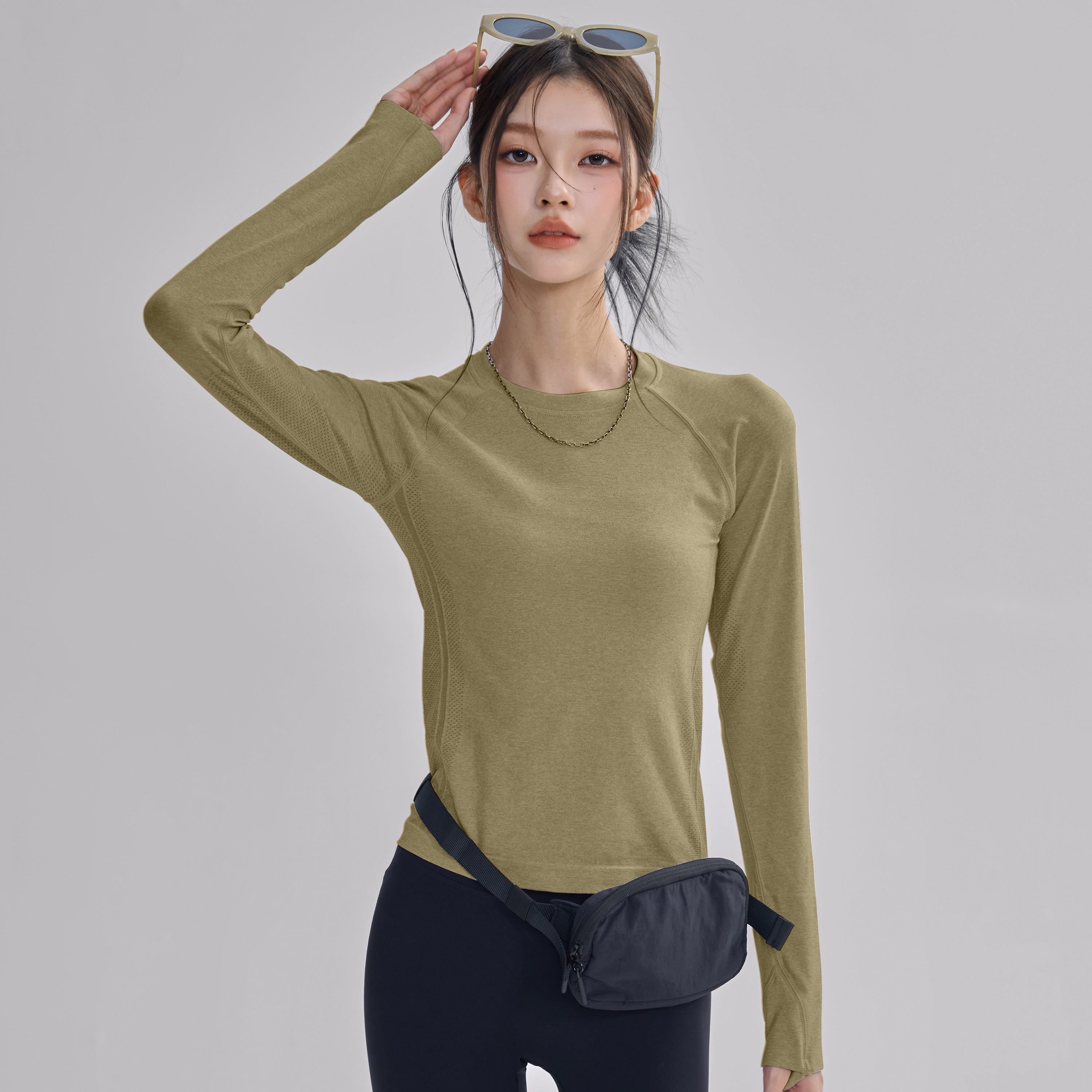 2025新款瑜伽服长袖女透气速干健身跑步T恤修身显瘦弹力运动上衣