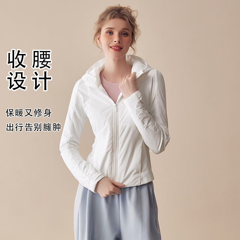 宋站加绒加厚运动外套女冬季轻薄短款棉服健身上衣连帽瑜伽服长袖