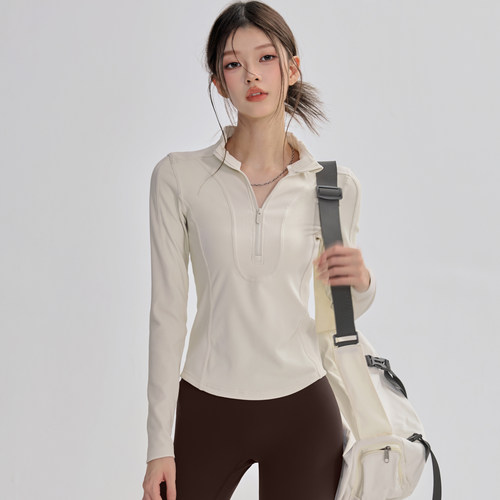 半拉链瑜伽服长袖女跑步训练普拉提运动上衣修身显瘦健身立领外套