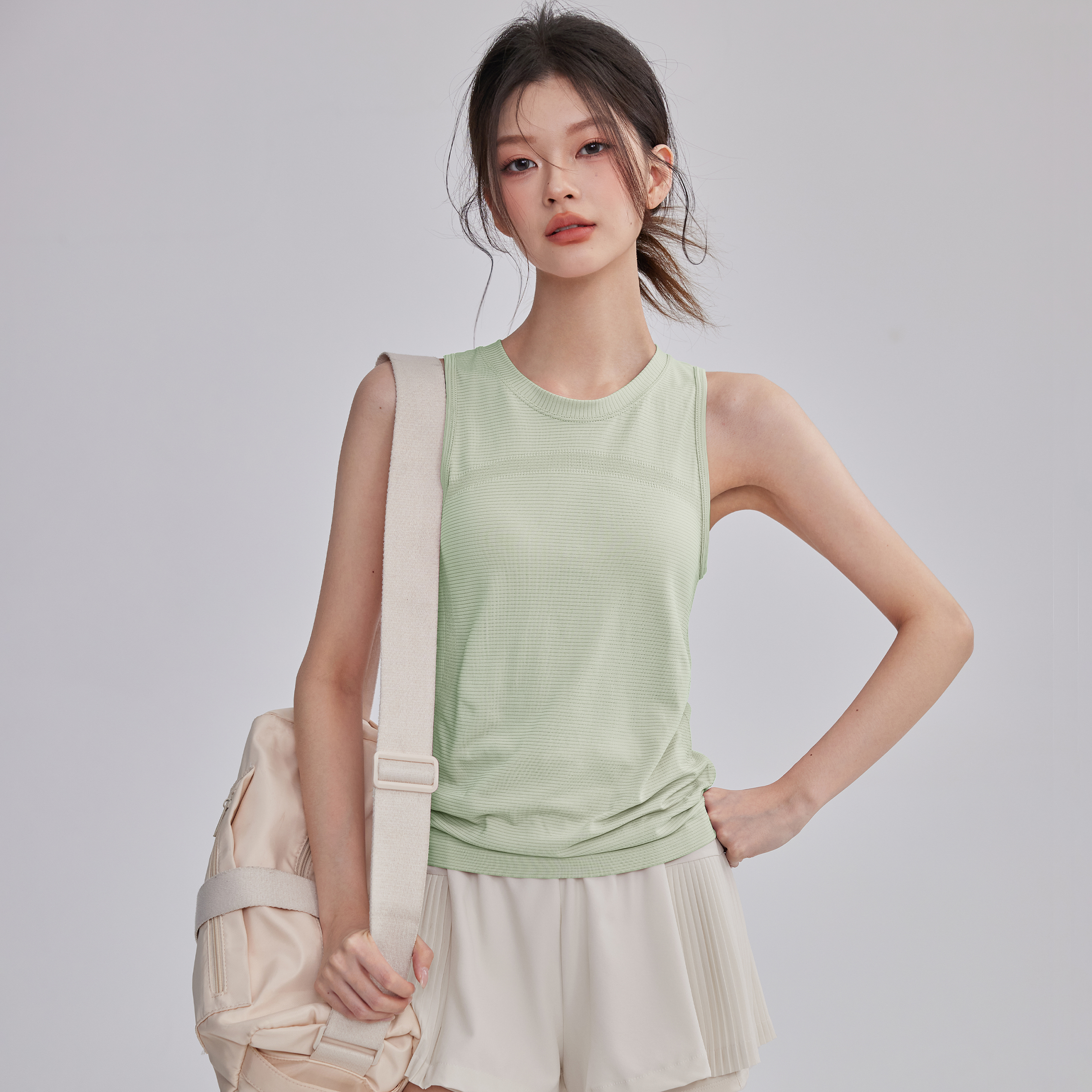夏季瑜伽服上衣女圆领无袖速干透气运动T恤健身背心普拉提训练薄