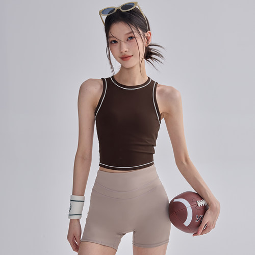 运动背心女带胸垫防震瑜伽服健身内衣跑步普拉提训练撞色美背文胸