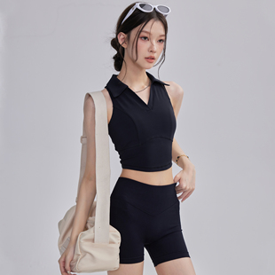 夏季 運動背心女帶胸墊V領瑜伽服顯瘦外穿普拉提健身網球上衣 新款