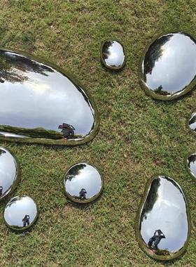 不锈钢鹅卵石头雕塑镜面水滴水池景观墙面室内户外售楼处落地摆件