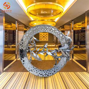 饰现货 厂家出品不锈钢金属圆环飞鸟摆件景观雕塑酒店别墅房地产装