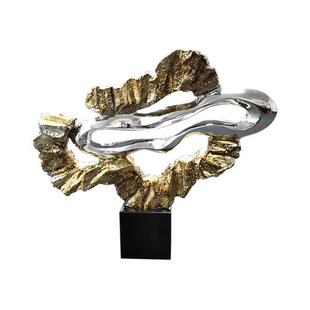 饰复古摆件创意艺术品 简约现代抽象客厅酒店玄关电镀金加银石头装