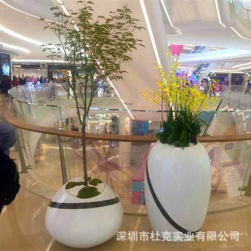 玻璃钢花盆酒店售楼部线条花器简约落地花钵商场美陈户外景观花坛
