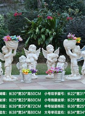 户外园林景观天使人物花缸摆件别墅门店造景装饰玻璃钢丘比特雕塑